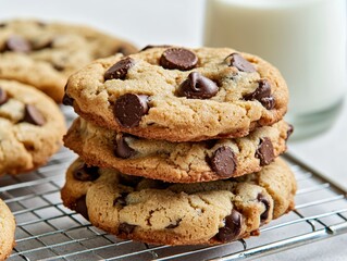 Delicious homemade chocolate chip cookies on a cooling rack