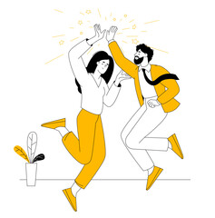 Happy people are celebrating success.