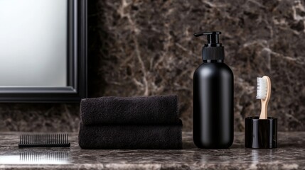 bathroom essentials on marble counter