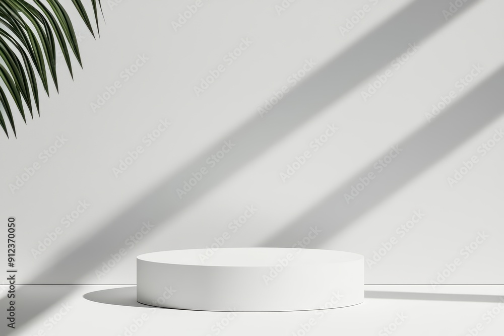 Poster a minimal podium stands elegantly with sunlight filtering through, perfect for showcasing products i