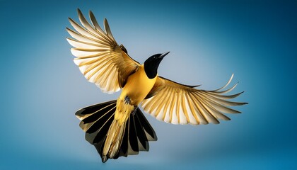 Obraz premium Develop a minimalist logo of a golden magpie in flight.