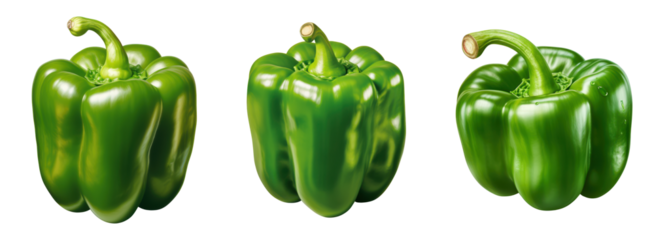 Set Green bell pepper isolated on transparent background