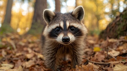 Curious raccoon in the forest