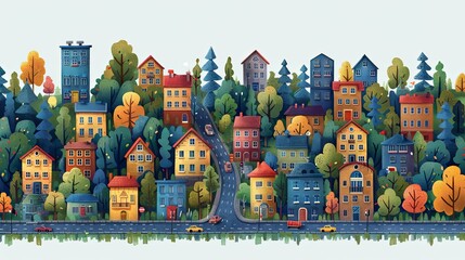 vector, illustration, Great city map creator.Seamless pattern map and Houses, infrastructure, industrial, transport, village and countryside set. Make your perfect city