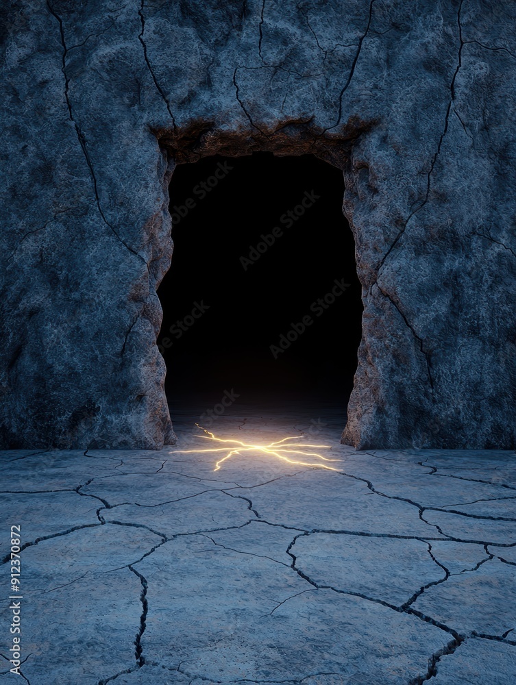 Wall mural Mysterious cave entrance with glowing energy