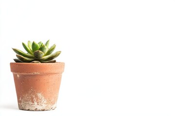 Obraz premium A natureinspired succulent plant in a rustic terracotta pot sits on the left side sunlight filtering casting soft shadows isolate on white background with copy space