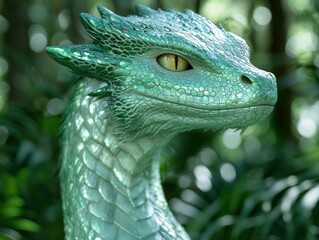 Fototapeta premium Close-up of a vibrant green dragon