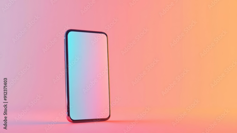 Poster a sleek modern explosion of color showcases a stylish handdrawn smartphone with a vibrant screen on 