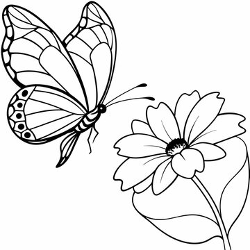 recommend clip art: Butterfly and flower line art