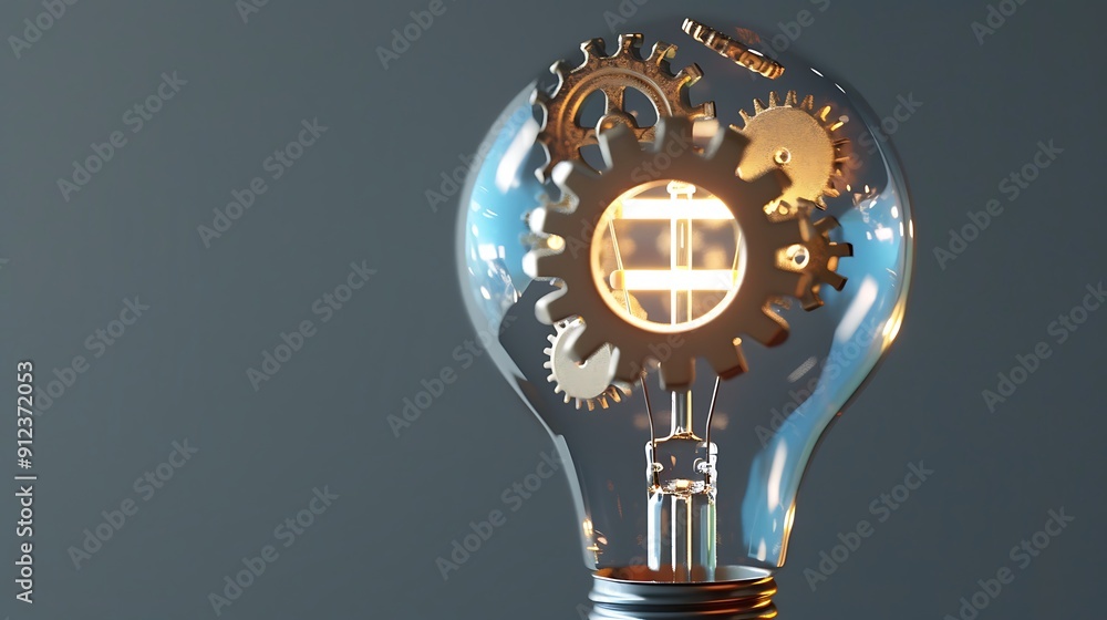 Wall mural Lightbulb filled with gears symbolizes innovation, creative thinking, and the complexity of problem-solving.