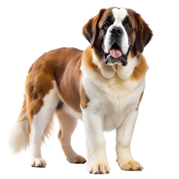Big Saint-Bernard standing and looking at camera, isolated on white background.