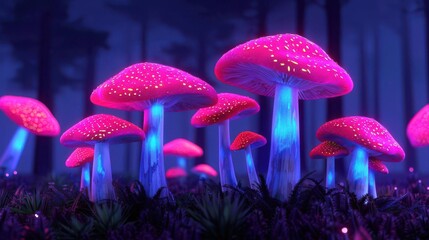 Fototapeta premium Fantasy forest with glowing mushrooms, magical creatures, surreal, vibrant colors, watercolor