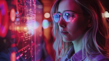 The woman with holographic display