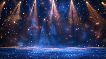 Beautiful blue and gold stage with lights and a lot of sparkles