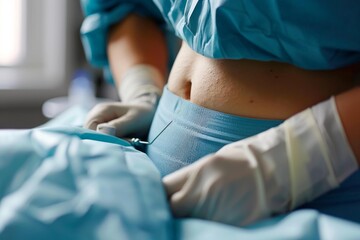 Surgeon is preparing a patient for surgery, ensuring a sterile environment and precise procedures