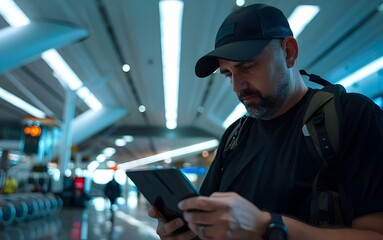 Man using tablet at the airport