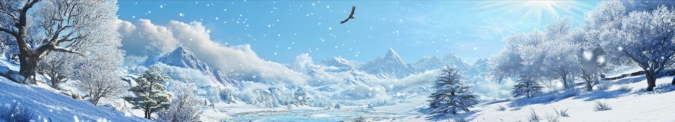 Obraz premium Frosty Paradise: A High-Quality Hand-Drawn Illustration Capturing the Tranquility of a Snowy Environment, Embracing the Season's Charm with Unique and Vivid Anime Style.