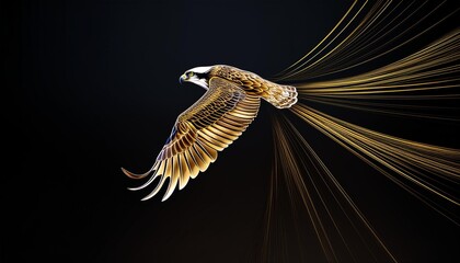 Design a logo of a golden osprey diving with precise lines.