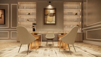 Modern house luxury  living and kitchen room interior .white and wood material.bedroom and walkin closet . 3d rendering.