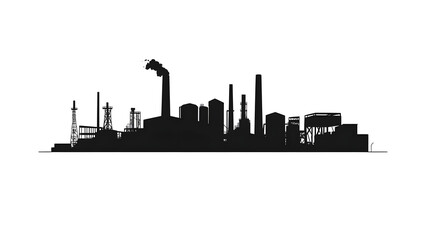 Obraz premium Black silhouette of Industrial factory illustration icon for logo, isolated on white background
