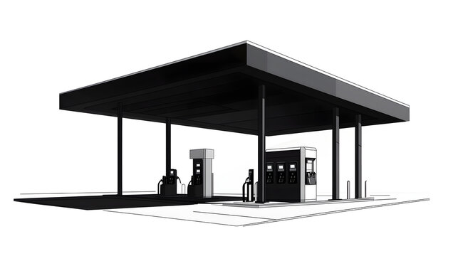 Black silhouette of Gas station illustration icon for logo, isolated on white background