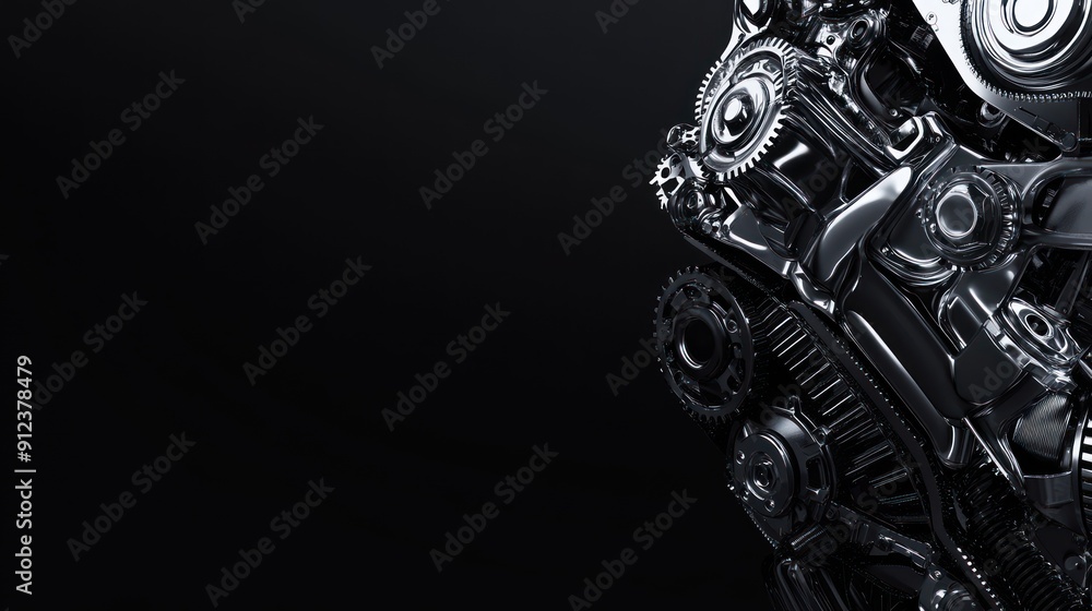 Poster chrome engine with cogs and gears in a dark setting