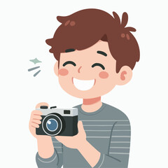 Photographer Flat Design Background with Camera, Digital Film Equipment Technology and Picture Person in Cartoon Style Vector Illustration