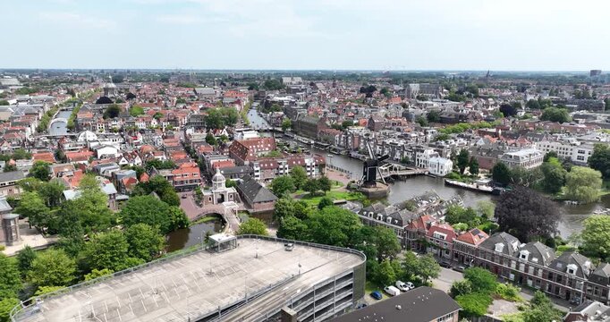 City overview of Leiden, South Holland, The Netherlands. Large city along the coast in De Randstad.