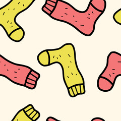 Autumn seamless vector pattern with socks. Simple doodle style