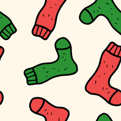 Autumn seamless vector pattern with socks. Simple doodle style
