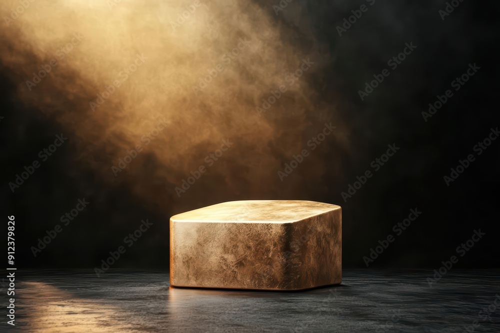 Poster on a podium with modern design and sunlight filtering through, products are displayed with an explos
