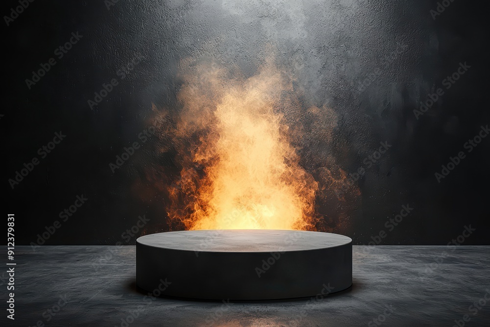Poster on a podium with modern design and sunlight filtering through, products are displayed with an explos
