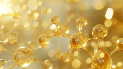 Close gold molecules sphere with many small bubbles surrounding it