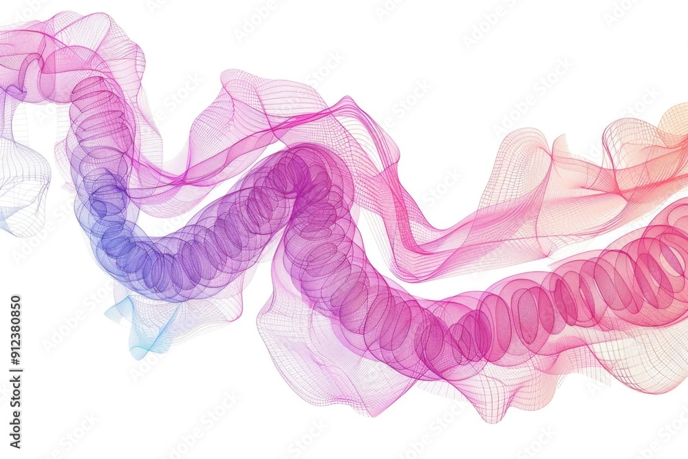 Poster a wave of pink and blue smoke on a white background, perfect for use in graphics or as a design elem