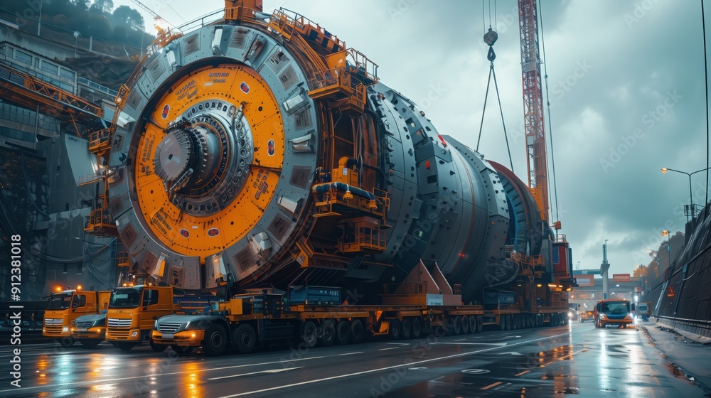 Poster tunnel boring machine in operation. tunnel boring machine actively in operation, drilling through ro