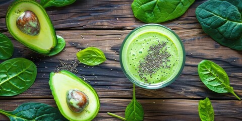 Obraz premium Sweet green avocado smoothie healthy drink on glass. The generation of AI.