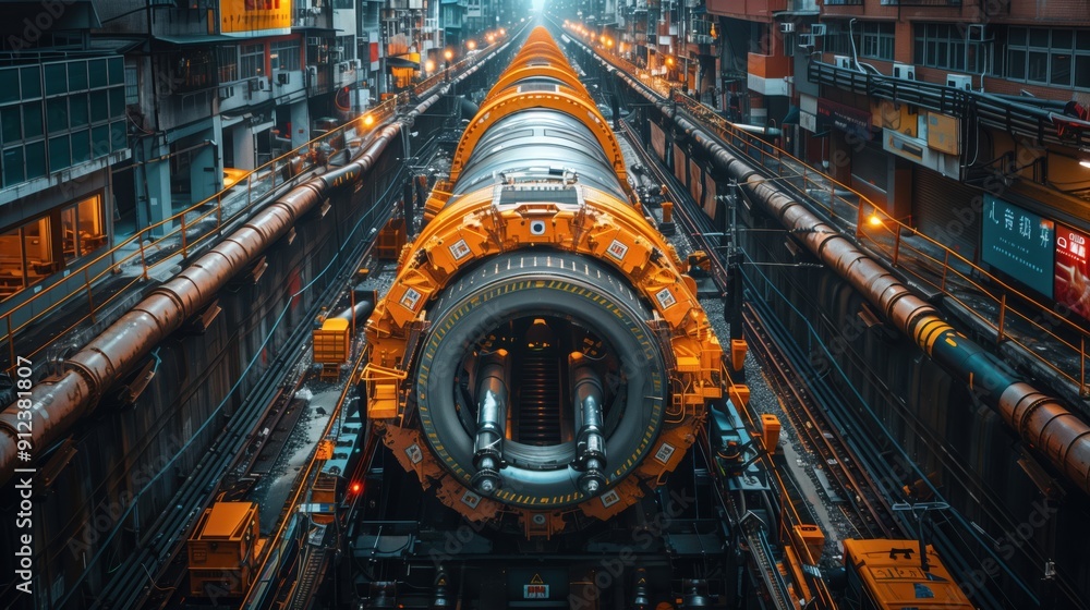 Poster tunnel boring machine in urban construction. tunnel boring machine being used in an urban constructi