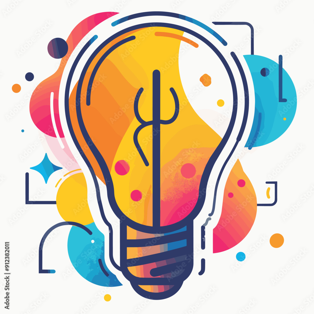 Poster lightbulb icon with colorful abstract background. flat vector illustration