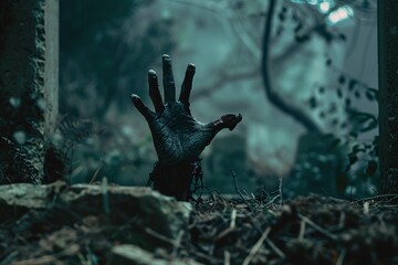Obraz premium ai generative creepy hand coming out of grave
