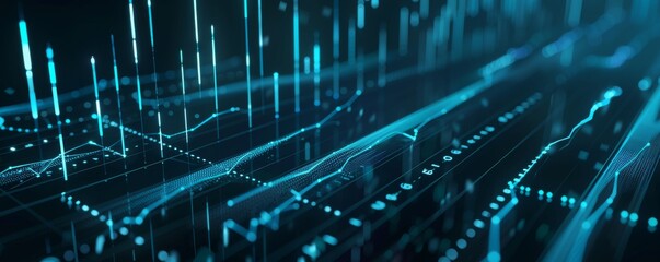 Abstract smartphone desktop background, digital bar charts and graphs, glowing in shades of blue, stock market investment trading chart displayed, glowing financial charts