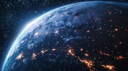 Obraz premium Fantasy space blue planet with a bright star in the center landscape