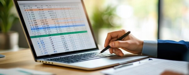Analyzing Financial Data: Business Professional Using Spreadsheet for Calculations