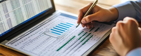 Financial Analysis: Business Professional Working on Spreadsheet for Calculations
