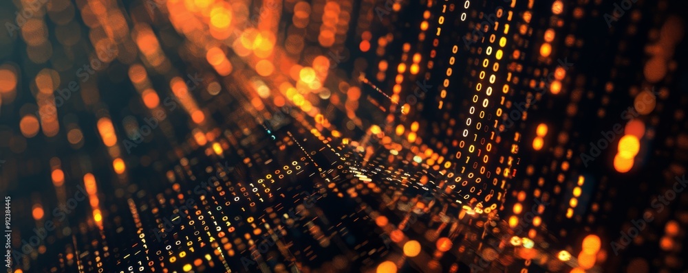 Poster abstract smartphone desktop background, binary code and glowing lights, representing data technology