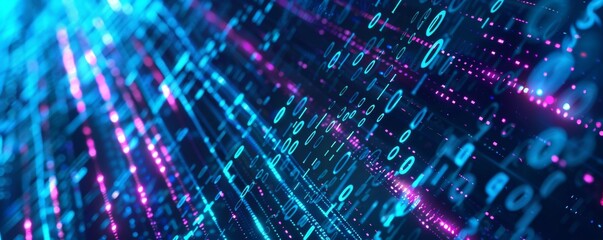 Obraz premium Abstract smartphone desktop background, binary code and glowing lights, representing data technology. Digital technological operations, neural networks, AI, data digital , audio visual