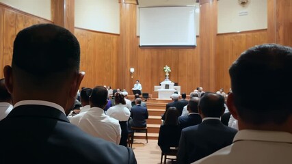 Congregation gathered for religious service in a church