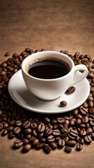 Obraz premium A cup of coffee, Espresso coffee with coffee beans