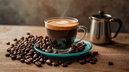 A cup of coffee, Espresso coffee with coffee beans