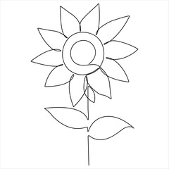 Continuous single line drawing of sunflower vector style illustration