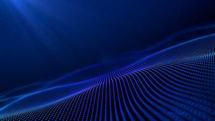 Blue wave with rays of light. tech, futuristic background. Lightweight modern template. Cyber ​​horizon space concept. Glowing water flow. Digital diagonal background. 